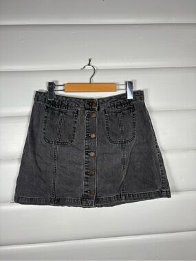 Topshop Moto Charcoal / Black Button Front Denim Mini Skirt 100% Cotton W32